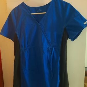 Blue maternity scrub top